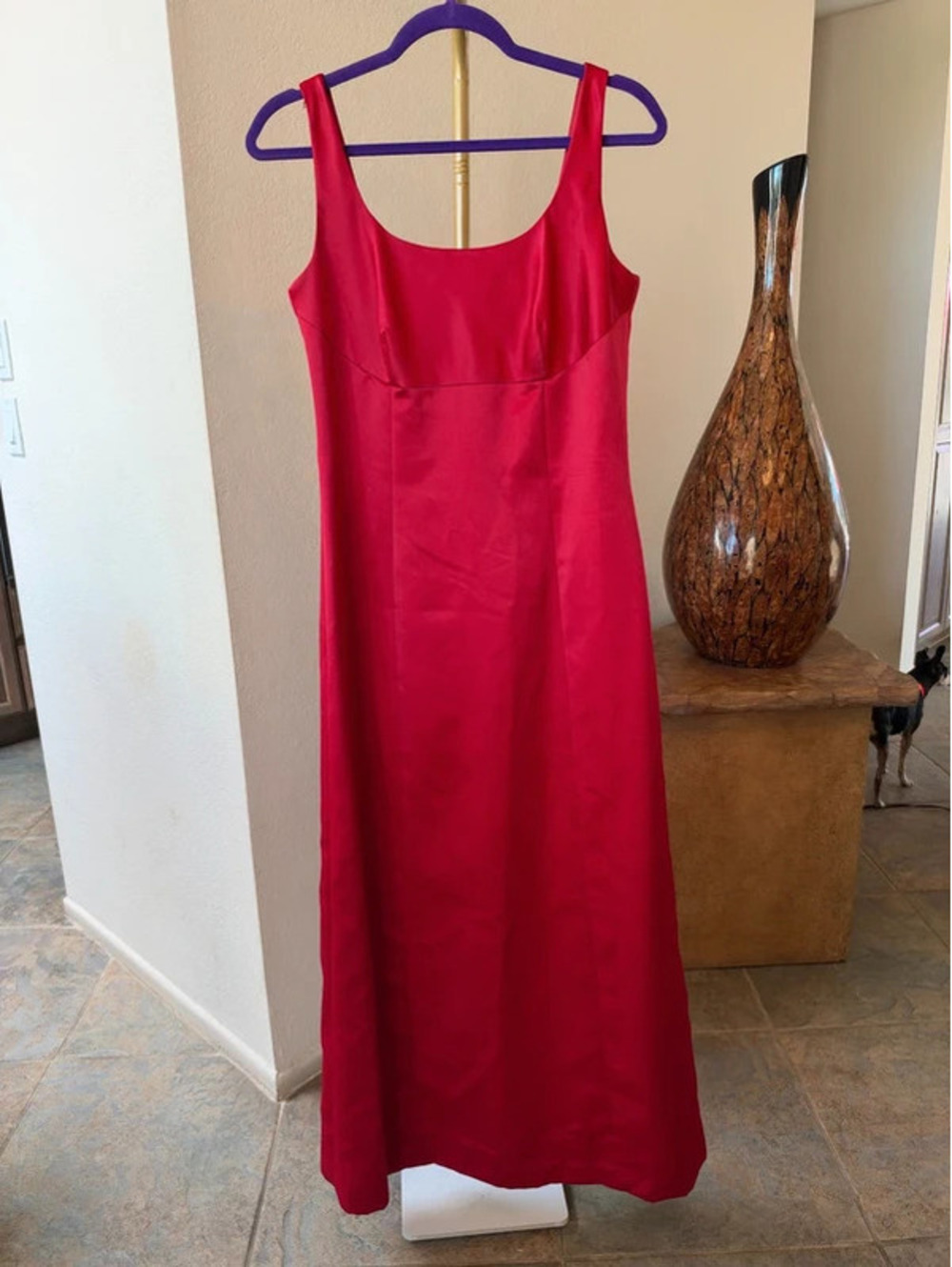Ann Taylor Red Satin Evening Cocktail Maxi Dress Gown Size 8